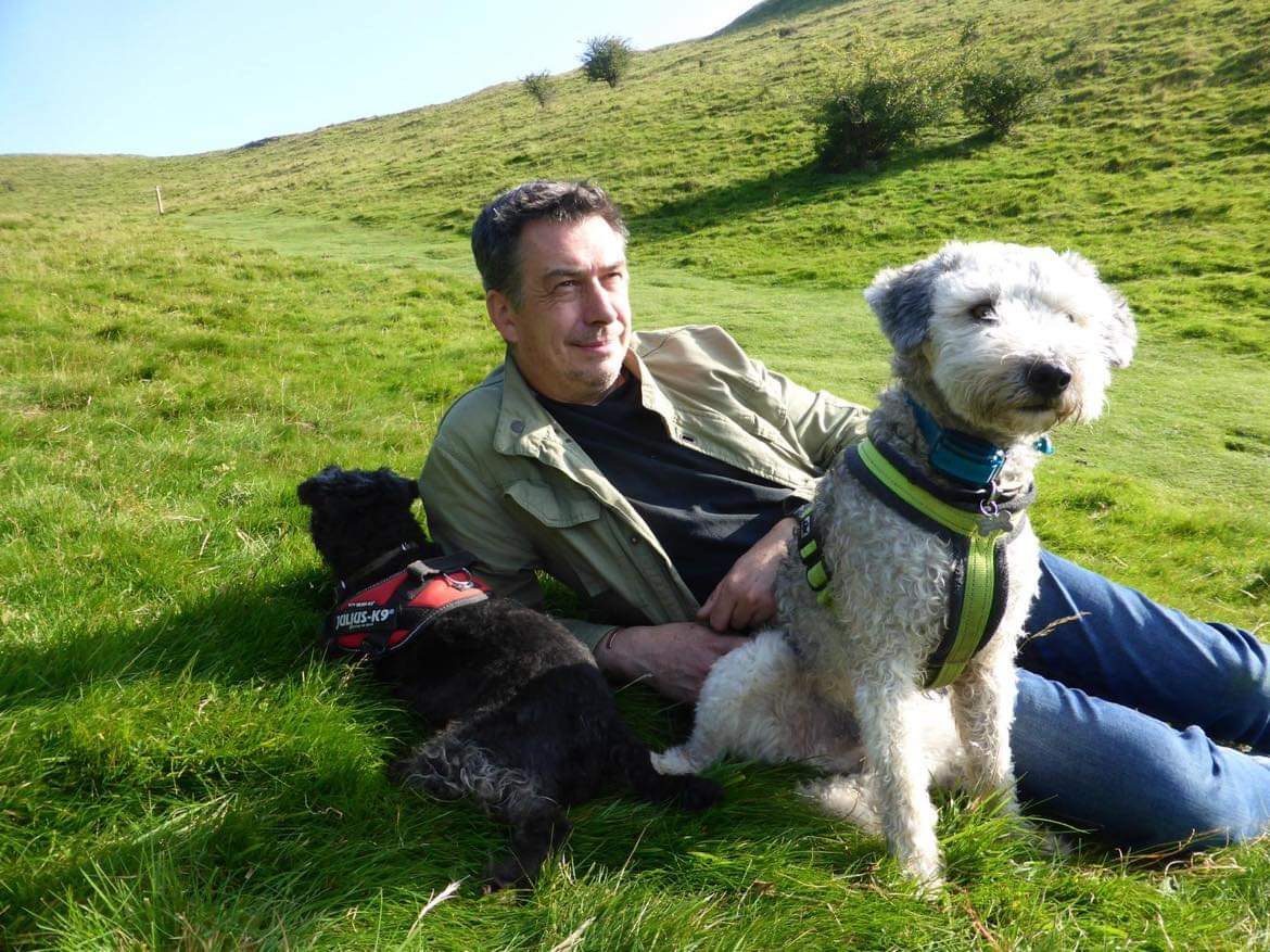 Paddy a Romanian rescue dog on a walk with his adopter | 1 Dog At a Time Rescue UK