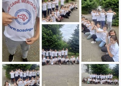 Romanian school children outside learning about dog resuce | 1 Dog At A Time Rescue